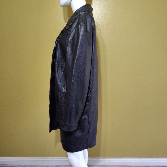 Ladies Studio C Button Down Soft Black Leather Coat Size XL - Picture 4 of 8